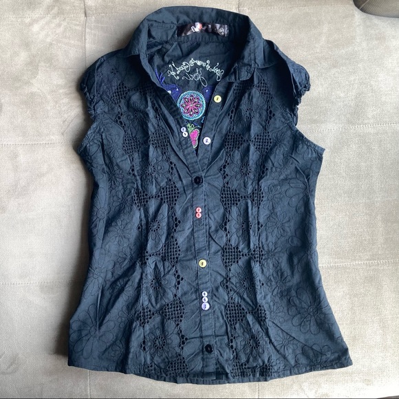 Desigual Tops - Desigual black embroidery shirt